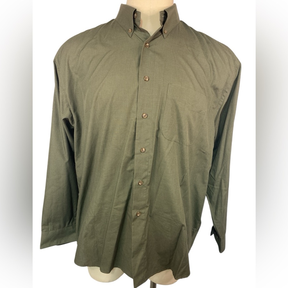 Van Heusen Men's Olive Green Long Sleeve Button-Up Shirt XL 17-17 1/2
